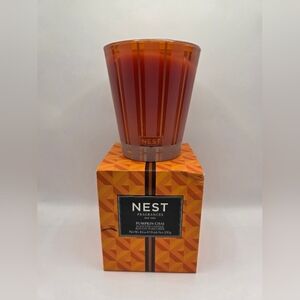 NEST Fragrances Pumpkin Chai Candle In Etched Striped Glass in Warm Orange